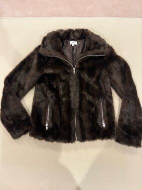 LPA Dark Brown Faux Fur Zip-Front Jacket